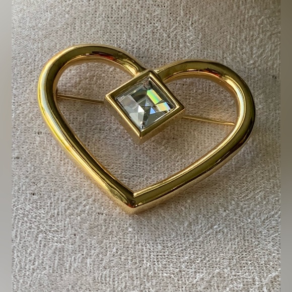 Givenchy Gold Heart Brooch with Crystal Accent - Picture 5 of 6
